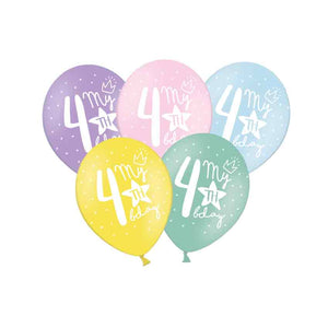 Pastell-Luftballons 6 Stück 30 cm "My 4th bday" Mix