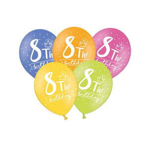 Pastell-Luftballons 6 Stück 30 cm "8th! birthday" Mix