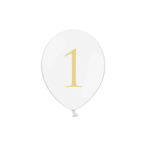 Luftballons weiß mit Druck gold 6 Stück 30 cm Wunschzahl