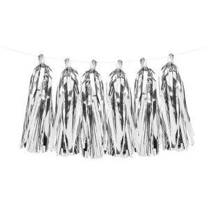 Quasten-Girlande DIY mit 12 Quasten silber metallic