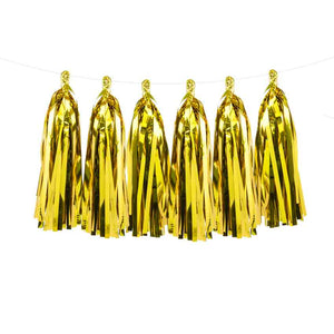 Quasten-Girlande DIY mit 12 Quasten gold metallic