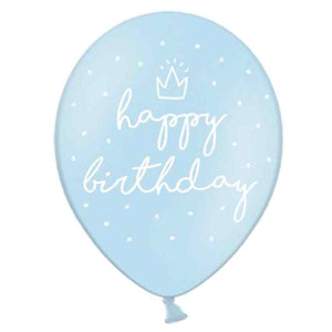 Luftballons mit Druck weiß 6 Stück happy birthday hellblau