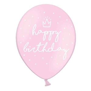 Luftballons mit Druck weiß 6 Stück happy birthday rosa