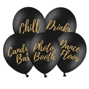 Luftballons 5 Stück Druck gold Candy Bar, Chill...schwarz