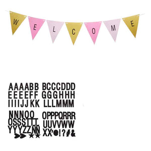 Wimpelkette pink rosa gold DIY mit 84 Buchstabensticker und Band