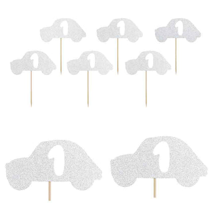 Cupcake Topper 1. Geburtstag "Auto" silber