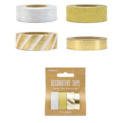 Washi Tape selbstklebend 4 Rollen silber golden