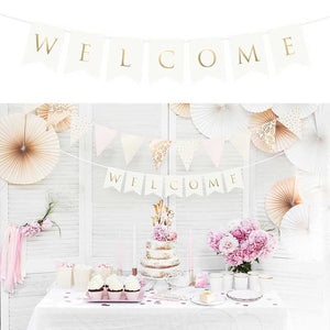 Banner Schriftzug "Welcome" gold / weiß