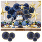 Deko-Rosetten 3 teilig marineblau mit Goldrändern