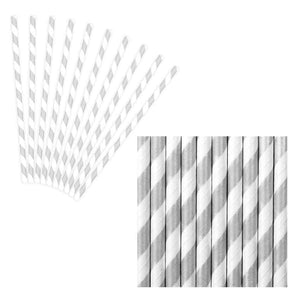 Trinkstrohhalm,Trinkhalm,Partydeko,silber,gestreift,Papierstrohhalm
