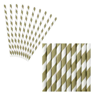 Trinkstrohhalm,Trinkhalm,Partydeko,gold,gestreift,Papierstrohhalm