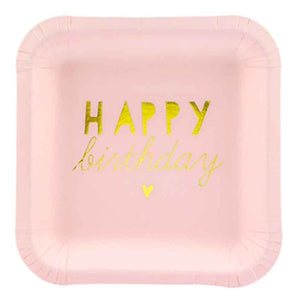 Pappteller,Einweggeschirr,Geburtstag,Party,Tischdeko,rosa,gold,Happy Birthday,Mädchen,