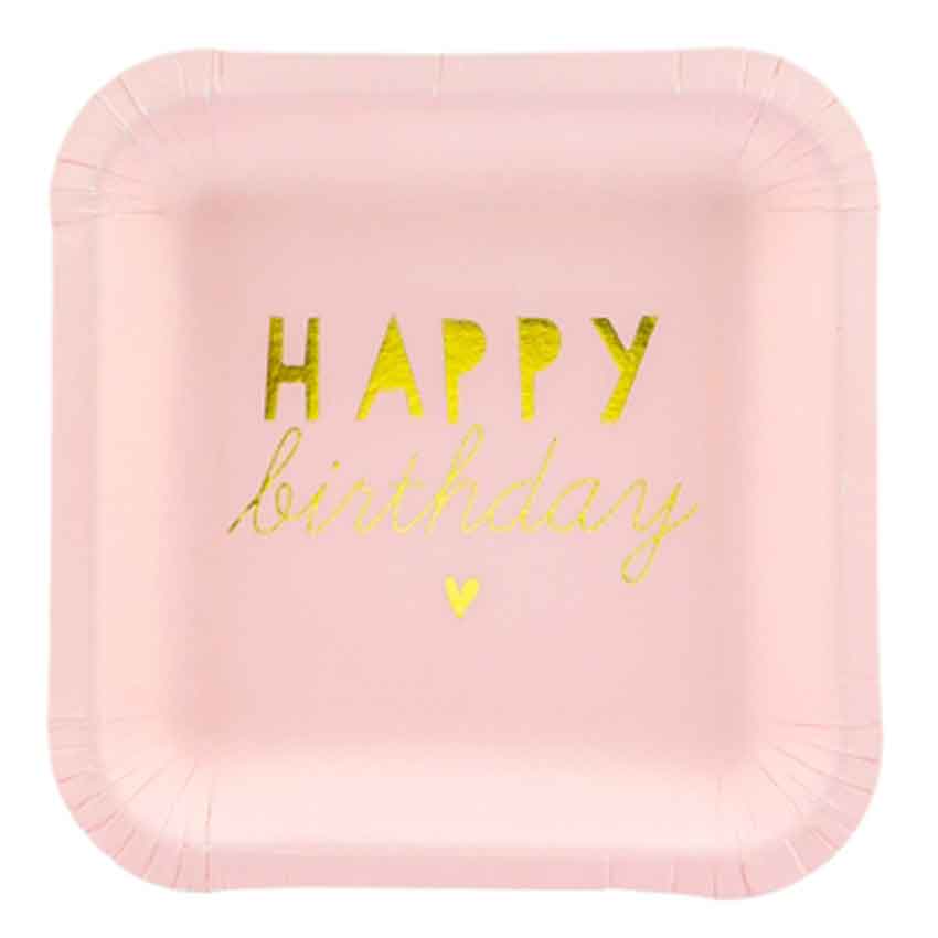 Pappteller,Einweggeschirr,Geburtstag,Party,Tischdeko,rosa,gold,Happy Birthday,Mädchen,