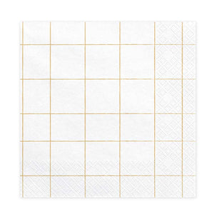 Servietten,Geburtstag,Partyservietten,3-lagig, weiß mit goldenem Gitter, weiß gold, Gittermuster%0d%0a%0d%0a