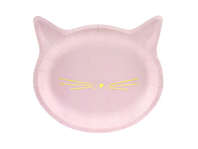 Einweggeschirr,Pappteller, Teller, Katzengesicht, Geburtstag,Katze, Kätzchen, Rosa,gold, mädchengeburtstag
