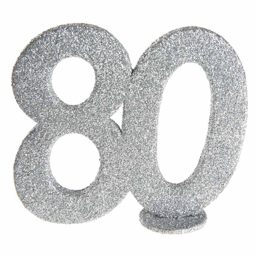 Tischaufsteller,Zahl 80,80. Jubiläum,80. Geburtstag,80 Jahre,silber glänzend,schimmernd