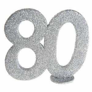 Tischaufsteller,Zahl 80,80. Jubiläum,80. Geburtstag,80 Jahre,silber glänzend,schimmernd