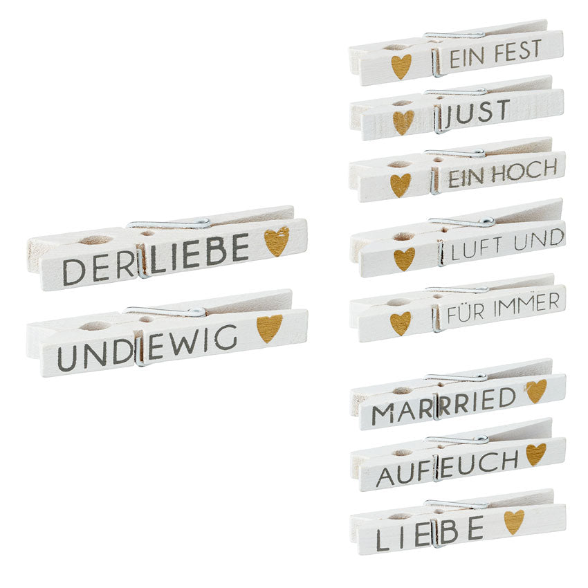 Holzklammern Hochzeit weiß