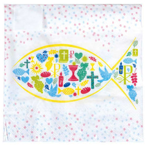 Servietten Ichthys aus bunten christlichen Symbolen 20 Stk.