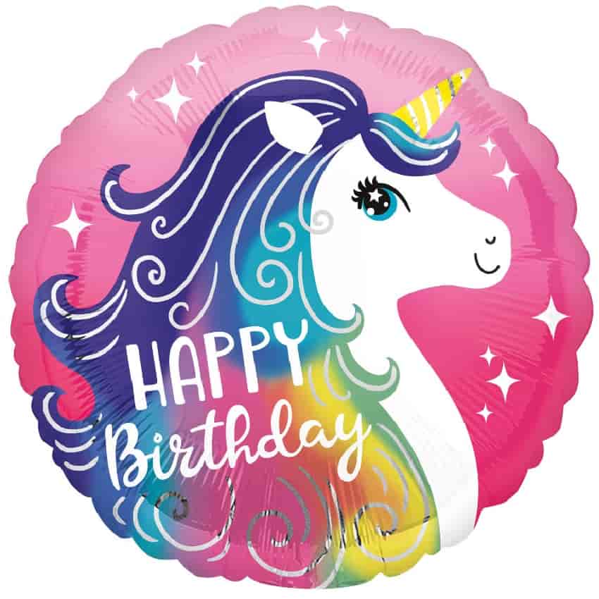 Folienballon, Heliumballon, Gasballon, runder Ballon, Happy Birthday, bunter Ballon,Geburtstagsgeschenk, bunte Geburtstagsdekoration, Einhorn Ballon, Einhorn Party, Kindergeburtstag M„dchen