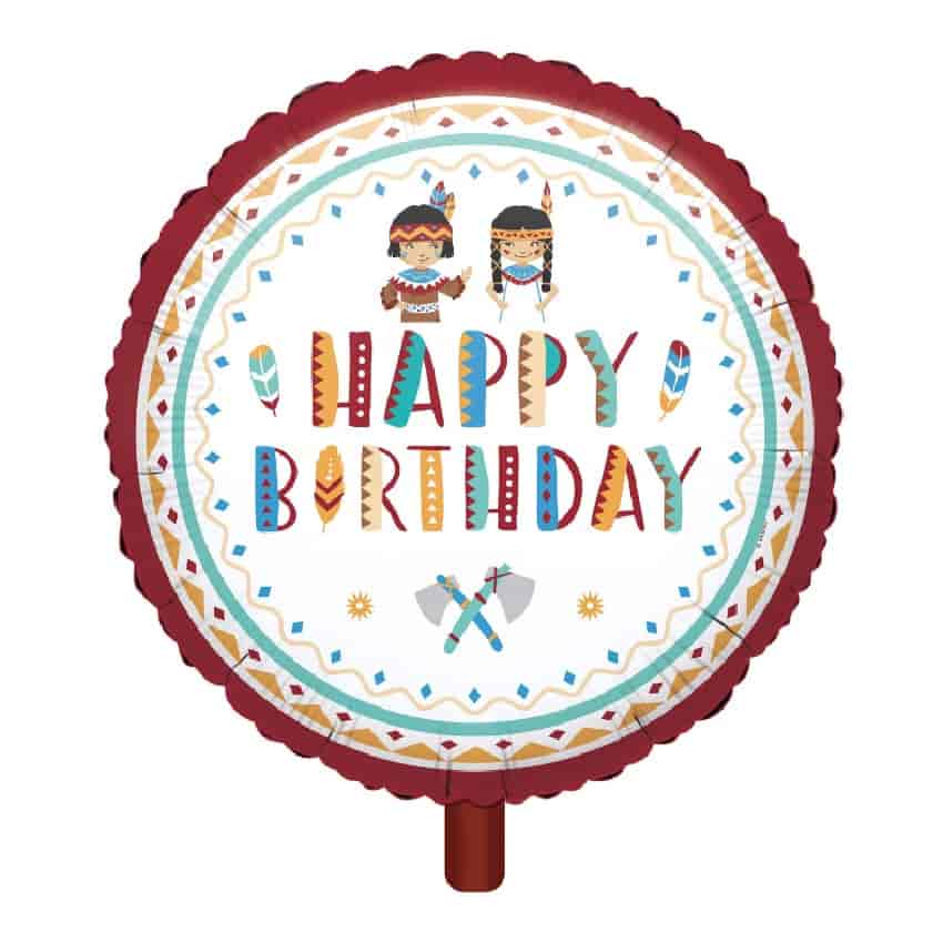 Folienballon, Heliumballon, Gasballon, runder Ballon, Happy Birthday, bunter Ballon,Geburtstagsgeschenk, bunte Geburtstagsdekoration, Indianer, Kindergeburtstag