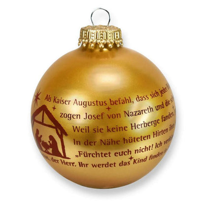 Christbaumkugel gold Geschichte und Krippe | kleines Nikolausgeschenk