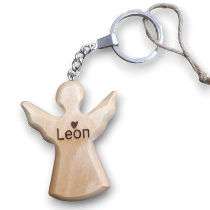 Schlüsselanhänger Engel 5 cm aus Olivenholz personalisiertes Geschenk