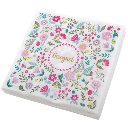 Taufe Servietten "Gesegnet" weiß mit Blumen 20Stk.