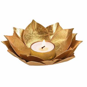 Teelichthalter Lotus aus Metall gold 13cm