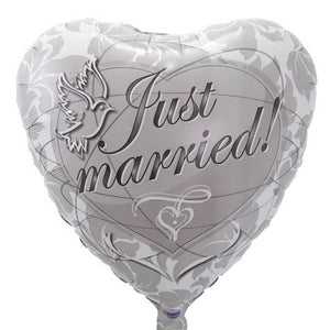Folienballon in silber, grau, weiß mit Taube "Just married!"