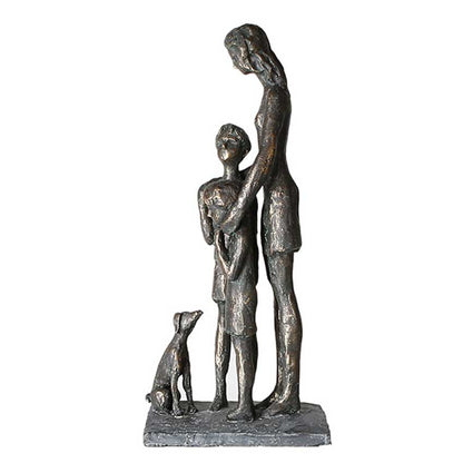 Design Skulptur "Familie mit Hund" 31cm aus Polystone brüniert 79713