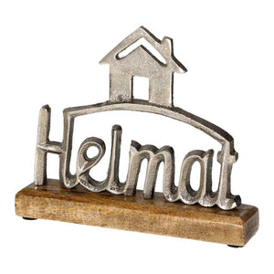Schrift Heimat silber auf Holzfuß 20x18 cm
