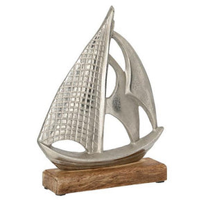Deko Aufsteller Segelboot, maritim, Badezimmer Deko, zu Hinstellen, Holz, Silber, Holz und Metall, Boot, Segeln, Meer