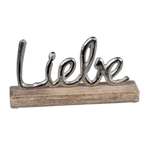 Aufsteller Schriftzug "Liebe" aus Alu und Mangoholz 13x23cm