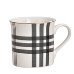 Tasse kariert, Kaffeebecher, Kaffeetasse, Tasse, Trinkbecher, Küche, Geschenke. schwarz weiß, goldbordüre, goldrand, Karo Tasse, Tasse mit Muster, Tasse schwarz weiß