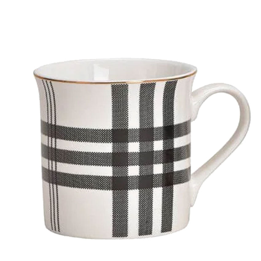 Tasse kariert, Kaffeebecher, Kaffeetasse, Tasse, Trinkbecher, Küche, Geschenke. schwarz weiß, goldbordüre, goldrand, Karo Tasse, Tasse mit Muster, Tasse schwarz weiß