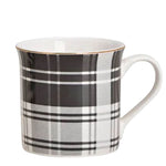 Tasse kariert, Kaffeebecher, Kaffeetasse, Tasse, Trinkbecher, Küche, Geschenke. schwarz weiß, goldbordüre, goldrand, Karo Tasse, Tasse mit Muster, Tasse schwarz weiß