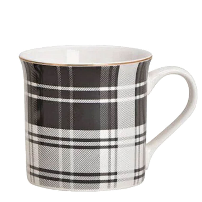 Tasse kariert, Kaffeebecher, Kaffeetasse, Tasse, Trinkbecher, Küche, Geschenke. schwarz weiß, goldbordüre, goldrand, Karo Tasse, Tasse mit Muster, Tasse schwarz weiß