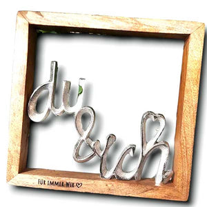 Rahmen mit Schriftzug "du & ich" 20x20x2 cm Wanddeko mit Gravur