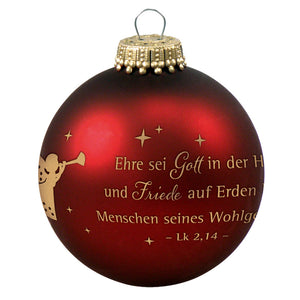 Christbaumkugel rot mit goldenem Spruch "Ehre sei Gott in der Höhe" | Adventsgeschenk