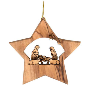 Stern mit Krippenmotiv aus Olivenholz | Baumschmuck Weihnachten