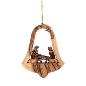 Glocke mit Krippenmotiv 8cm aus Olivenholz Weihnachtsbaum Holz Deko