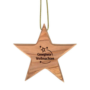 Holzstern mit gelasertem Text "Gesegnete Weihnachten", 8 cm