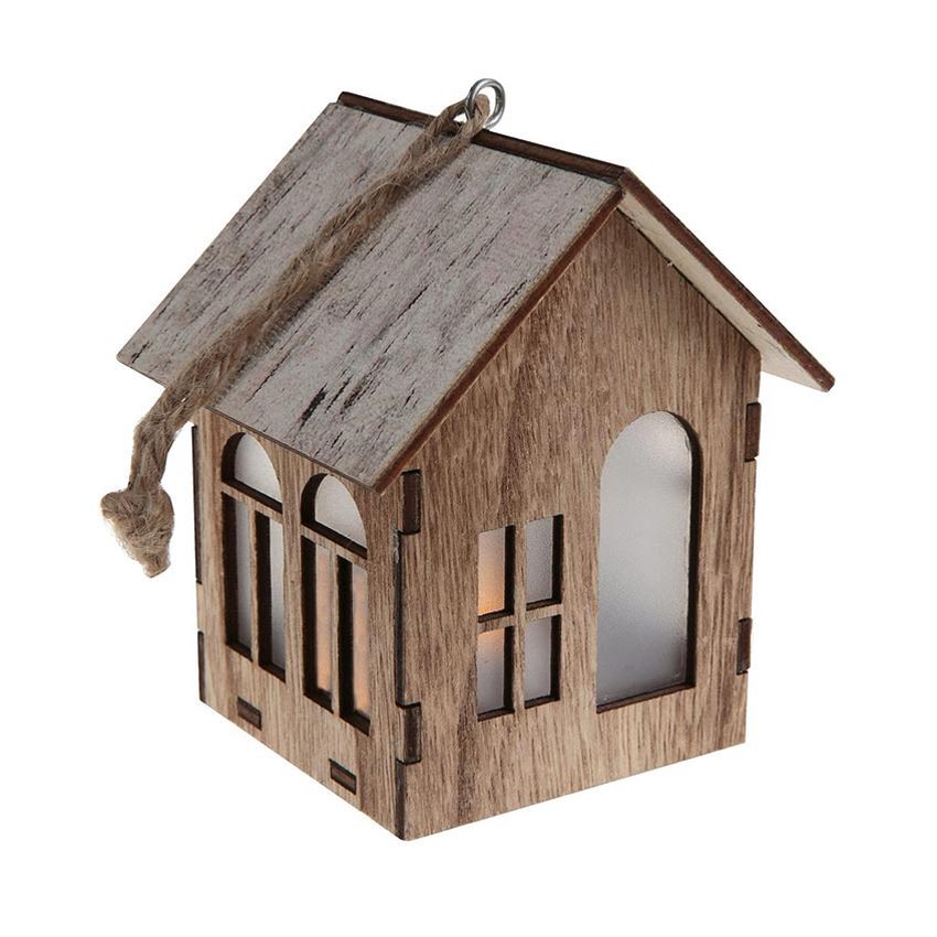 Hängedeko LED Häuschen aus Holz 10,5cm