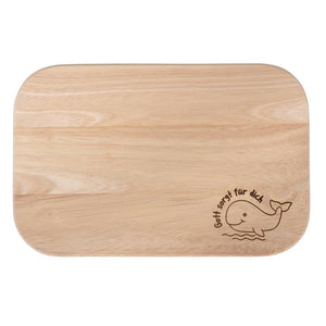 Frühstücksbrettchen Kinder Holz mit Wal und Spruch "Gott sorgt für dich" 22 x 14 cm
