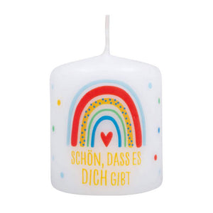 Kerze Schön dass es dich gibt mit Regenbogen Durchmesser 5cm Gastgeschenke Taufe