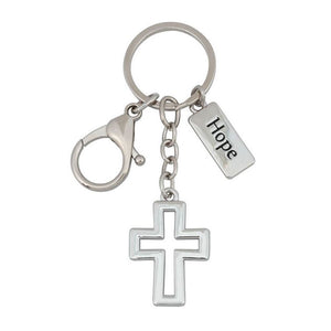 Schlüsselanhänger 10cm "Hope" mit Kreuz und Krabiner aus Metall