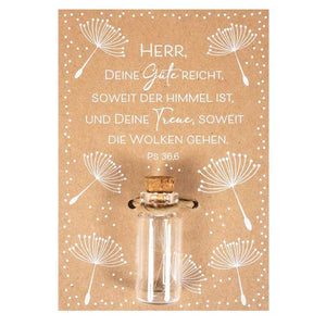Pusteblume in Glas Fläschchen mit schöner Spruchkarte | Christliche Kleinigkeiten