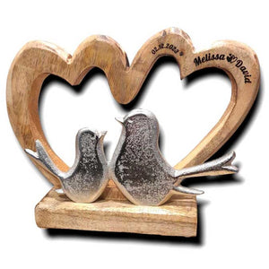 Vögelchen in Holzherzen 26cm personalisiertes Geschenk