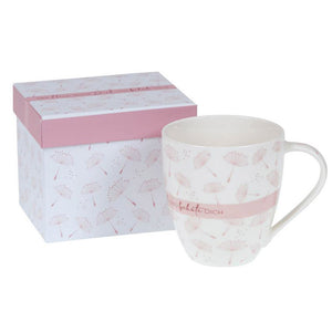 Tasse mit Geschenbox "Der Herr segne Dich und behüte Dich" rosa Pusteblumen